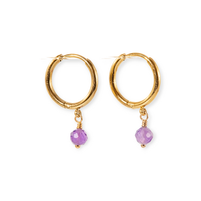 Pendientes minimalistas de aro con piedra natal de una sola piedra