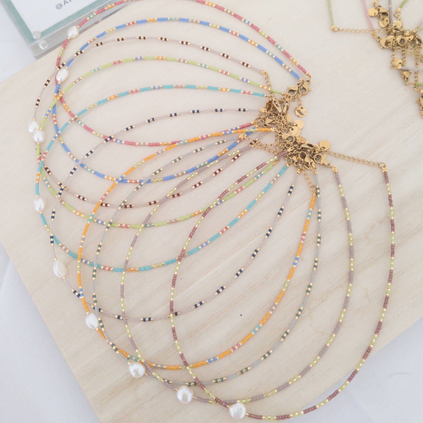 Set of beaded necklaces in various colours and textures