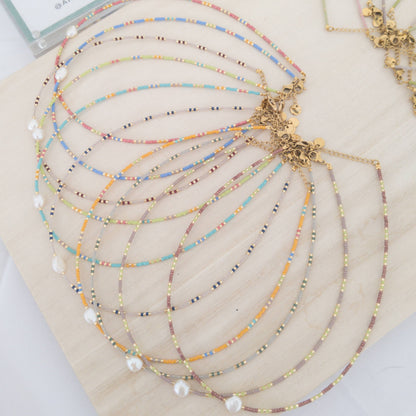 Set of beaded necklaces in various colours and textures