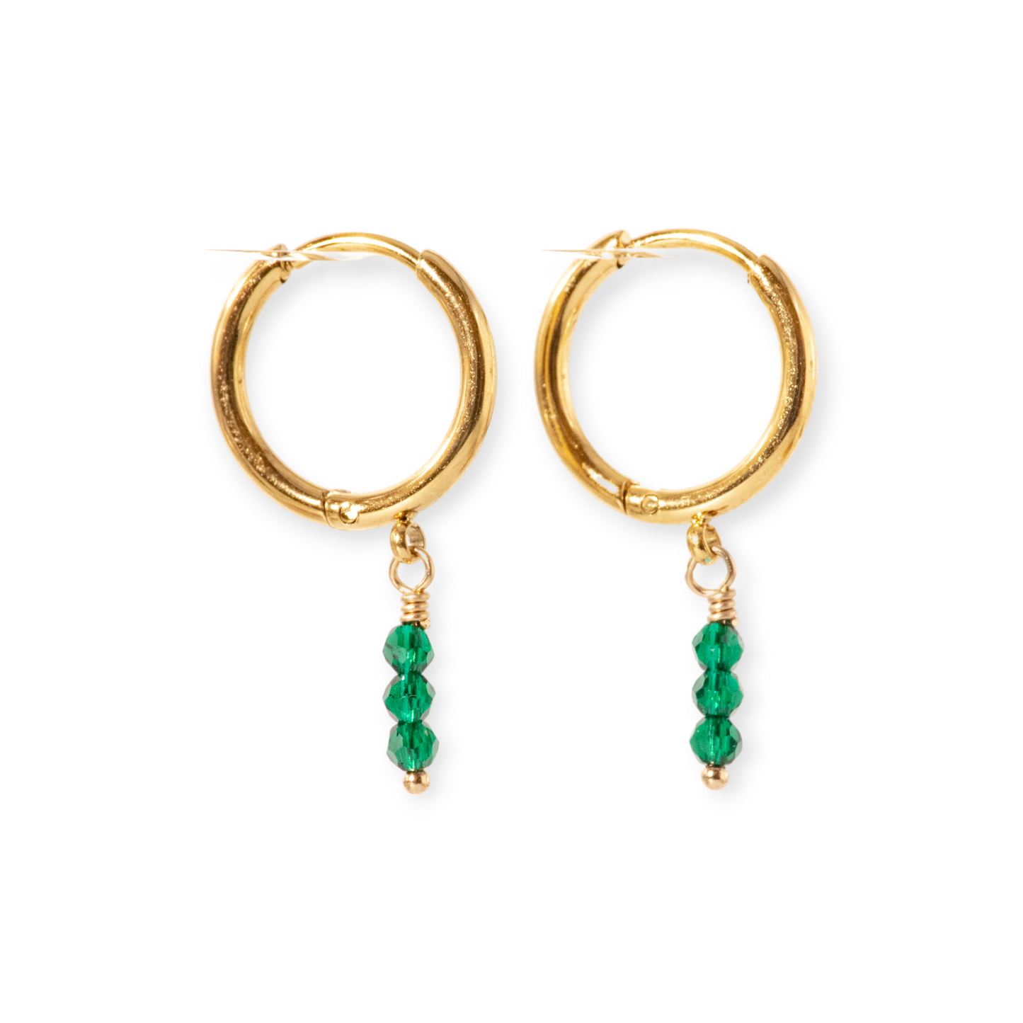 3 Stone Birthstone Hoop Earrings