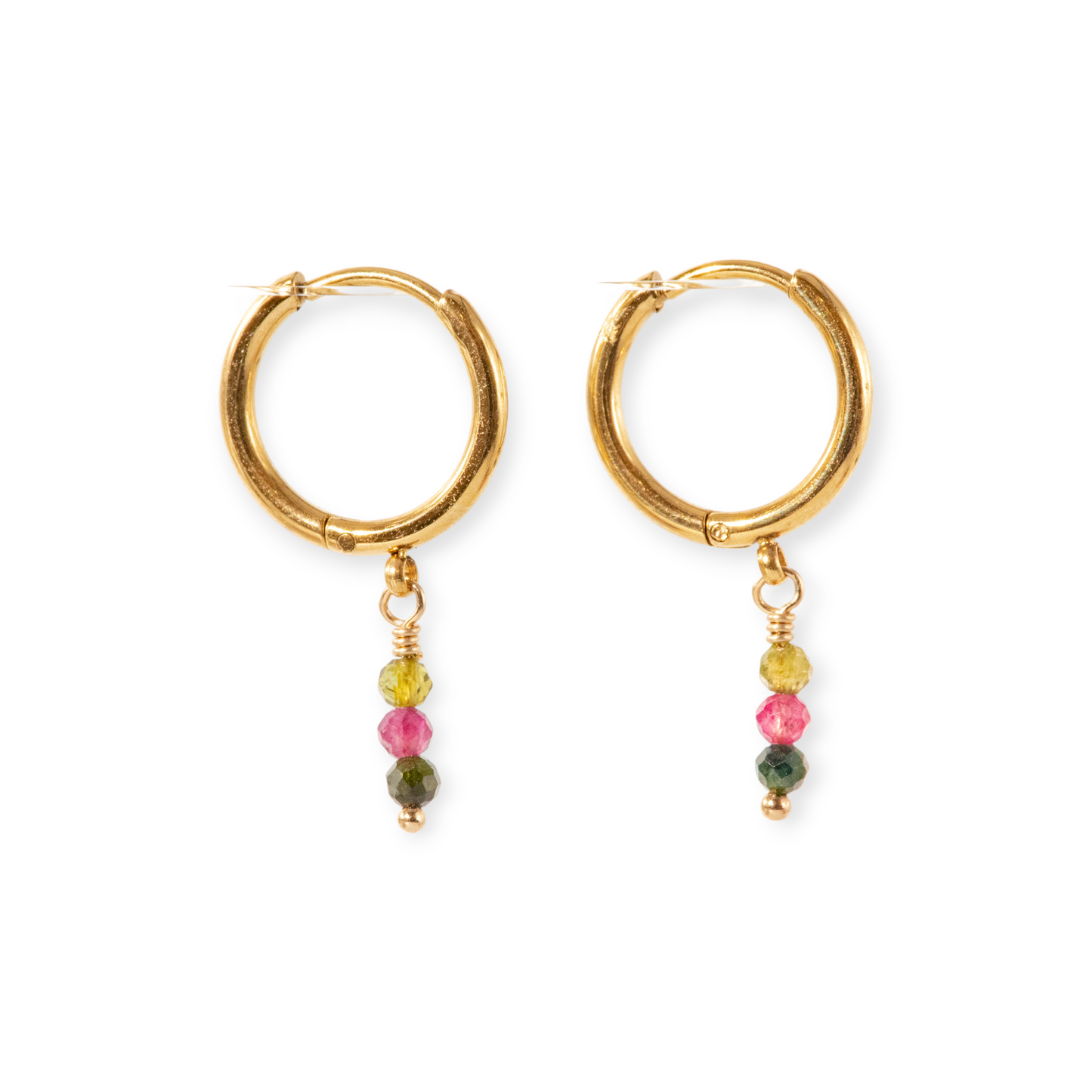 3 Stone Birthstone Hoop Earrings