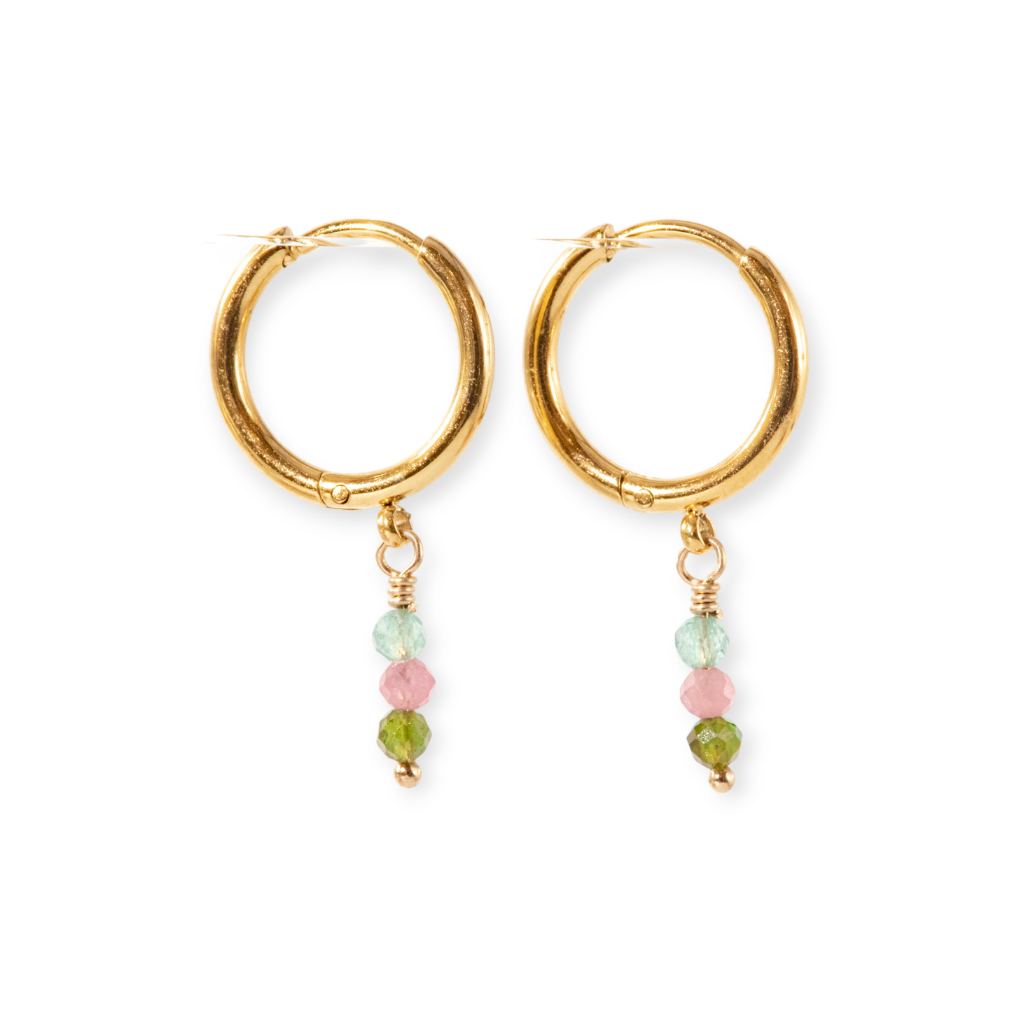 3 Stone Birthstone Hoop Earrings