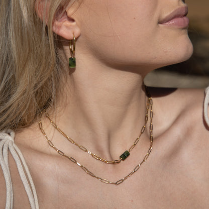 Collar con piedra de nacimiento y clip de papel con piedras preciosas naturales